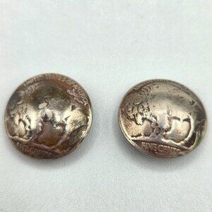Antique Buffalo Nickel Coin Accent Buttons Convex Dome Shaped Set of 2